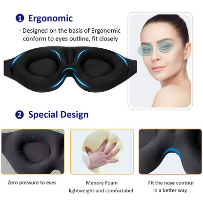 3D Contour Eye Mask for Sleep and Travel (Black)
