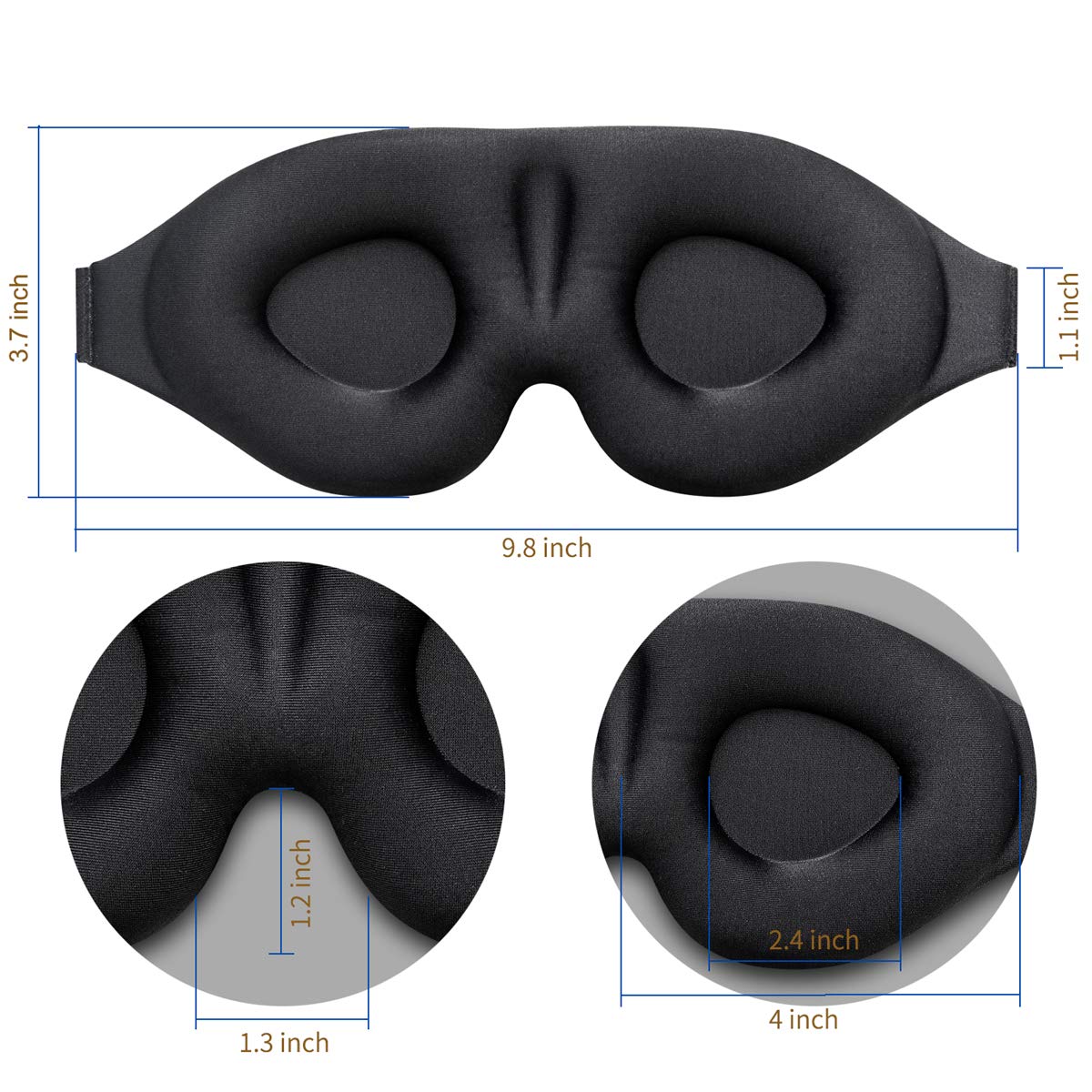 3D Contour Eye Mask for Sleep and Travel (Black)